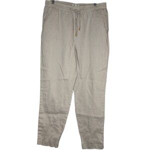 Ellen Tracy Women's Beige Tapered Linen Drawstring Cropped Pants Size Medium